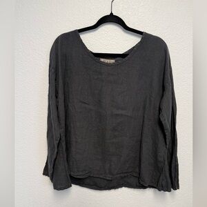 FLAX Linen Boxy Top Small Charcoal Gray Lagenlook Oversized 100% Linen